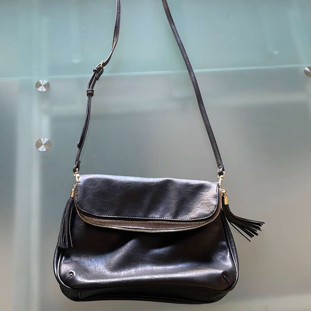 Large Black Purse with Side Tassles